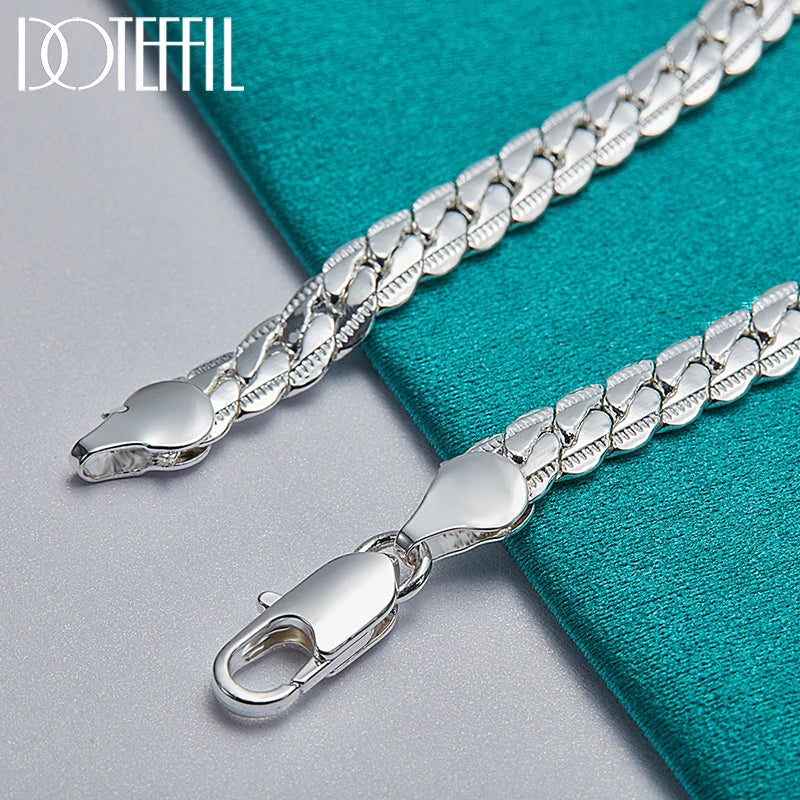 925 Sterling Silver Flat Chain Bracelet – 18/19/20cm for Men & Women
