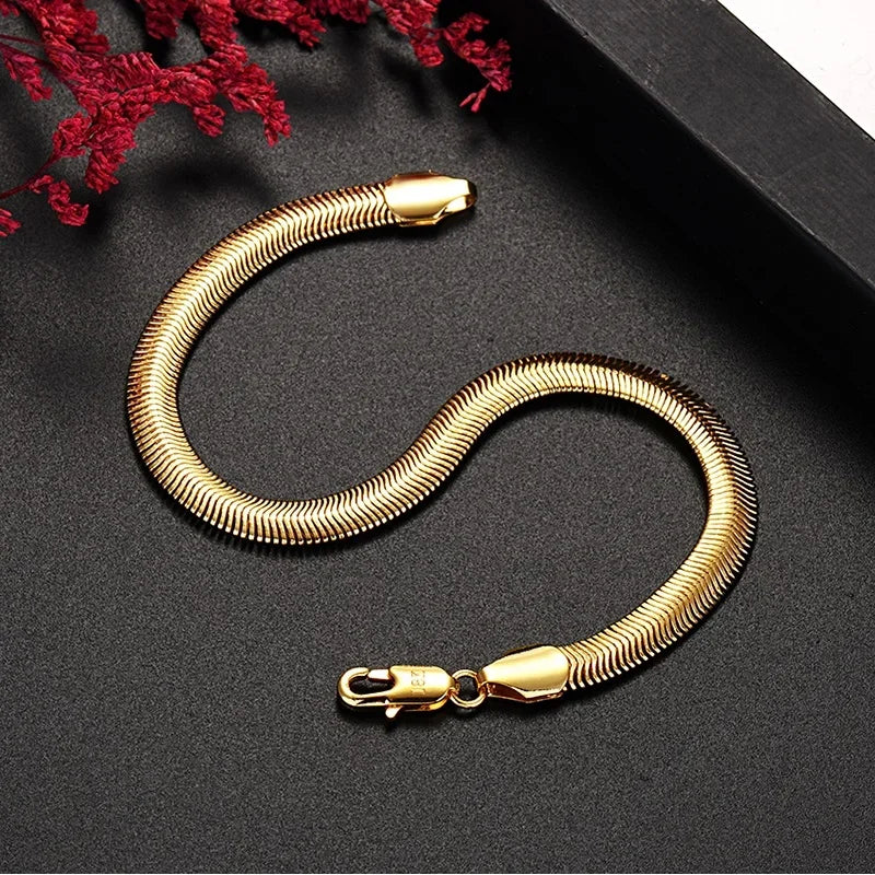Gold Plated 925 Silver 6mm Snake Bone Chain Necklace