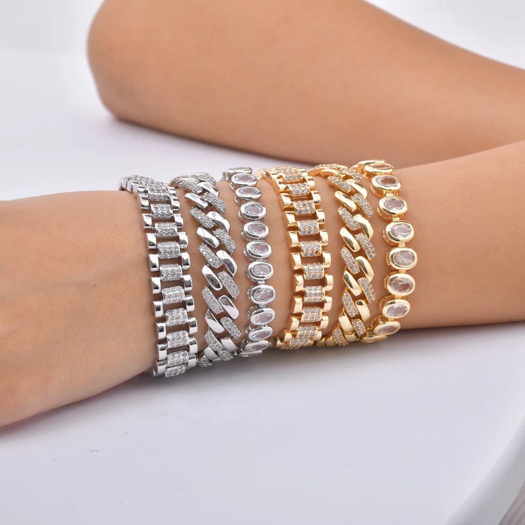 14K Gold-Plated Paperclip Chain Bracelet with Cubic Zirconia
