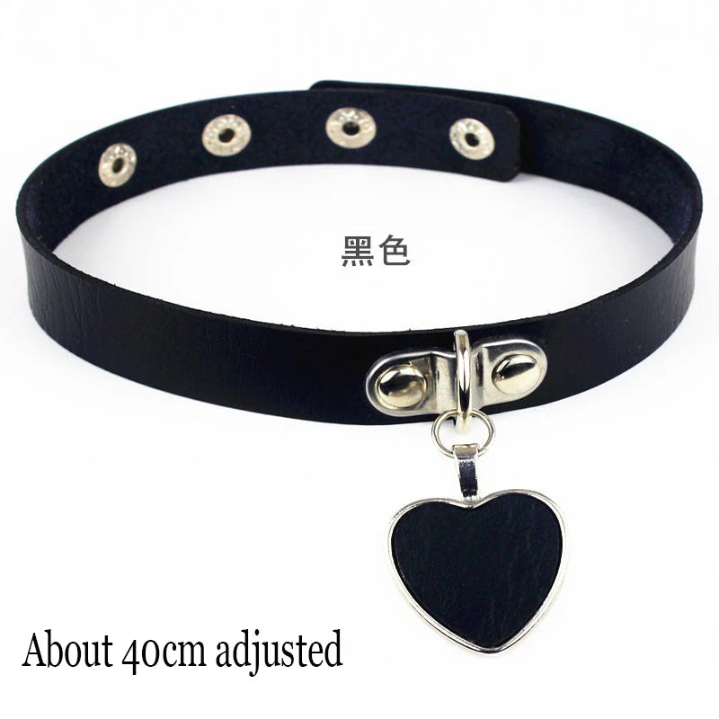 Black Gothic Heart Lock Spike Choker Necklace