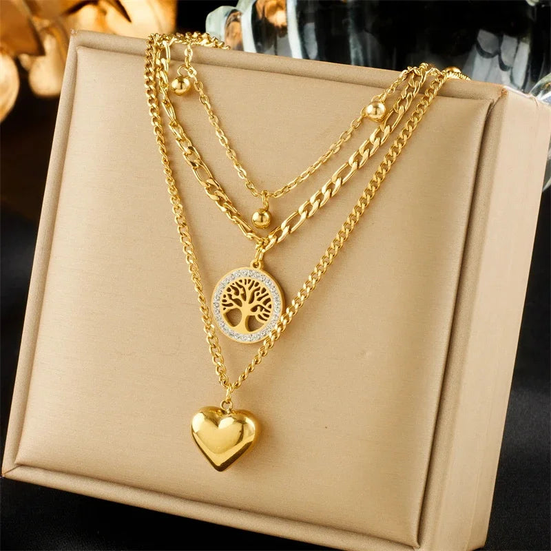 Gold Heart Tree Crystal Jewelry Set 3PCS