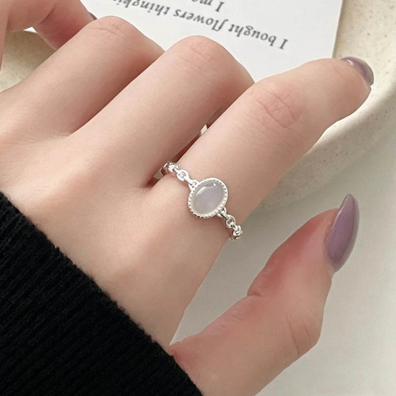 Blue Moonstone Adjustable Sterling Silver Ring