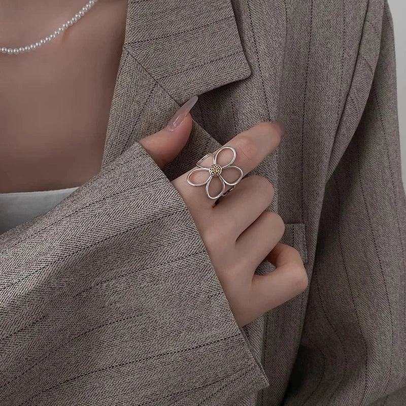 925 Sterling Silver Retro Flower Ring