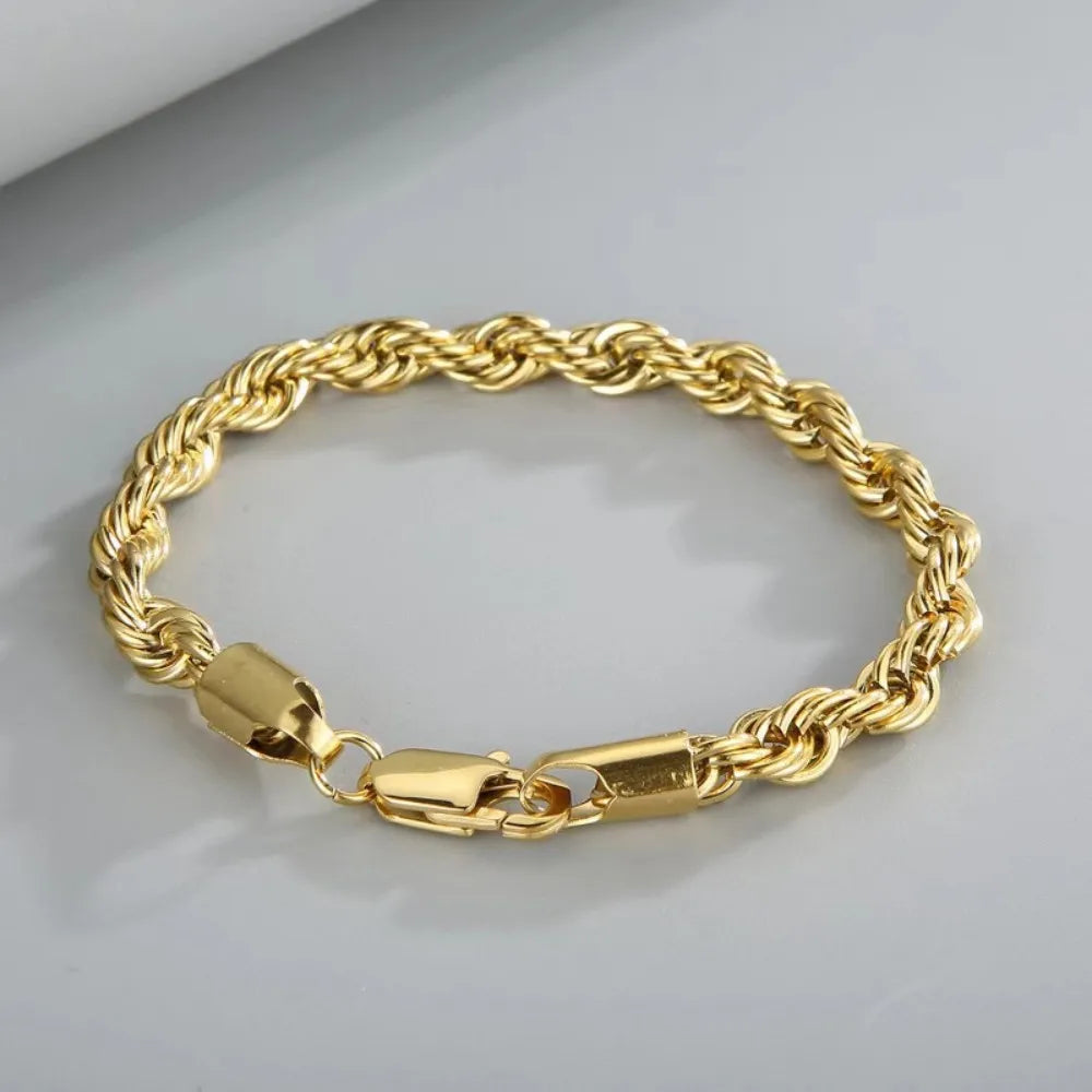 Gold Plated Rope Chain Necklace & Bracelet Set