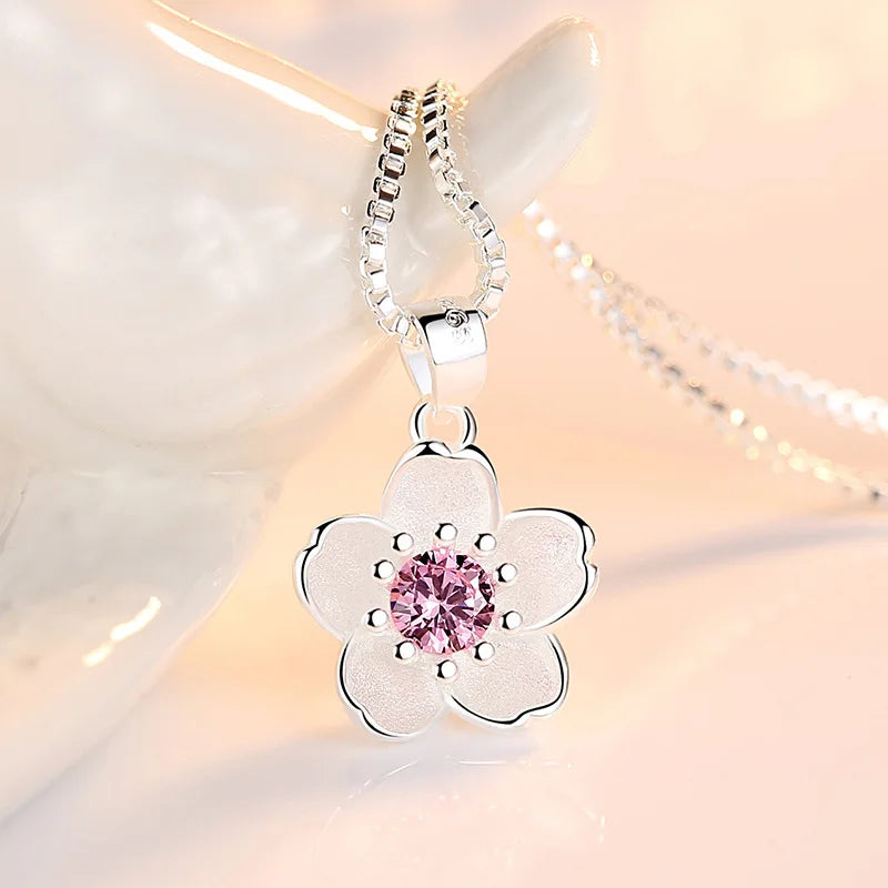 Pink Peach Blossom 925 Sterling Silver Necklace