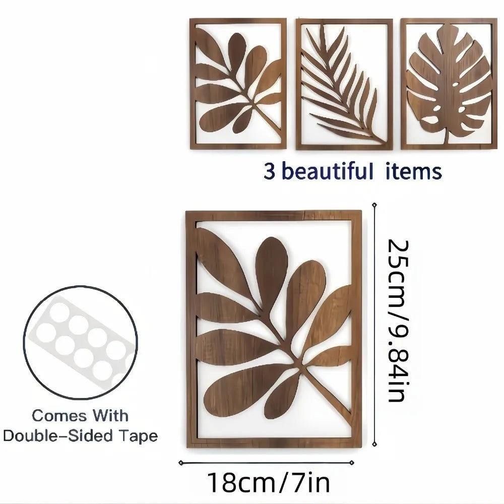 3-Piece Tropical Leaf Wooden Wall Art