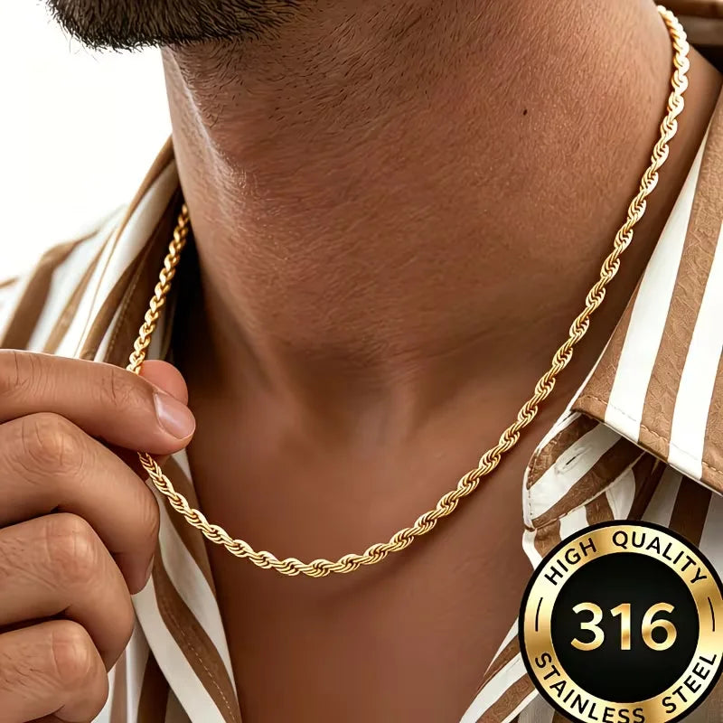 Dainty Gold Rope Chain Necklace 2–4mm