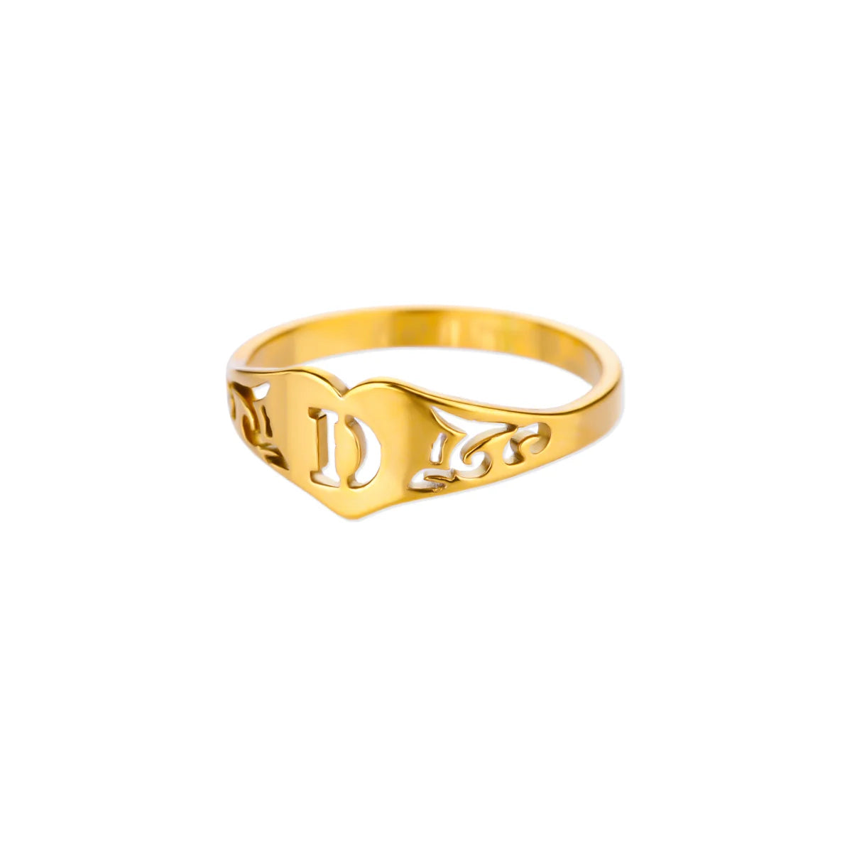 Gold Initial Heart Ring for Women A–Z