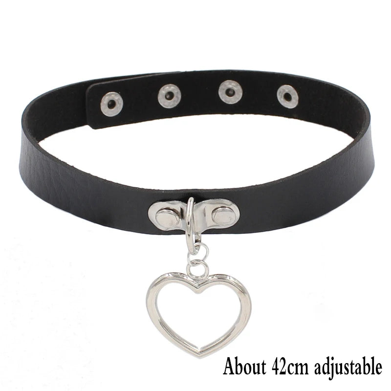 Black Gothic Heart Lock Spike Choker Necklace