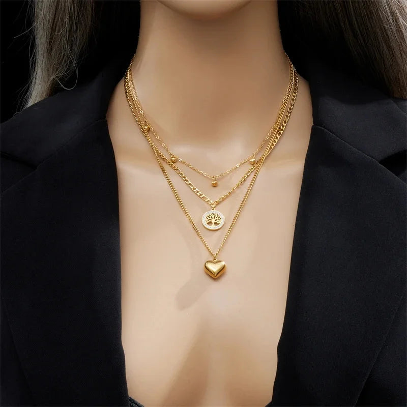 Gold Heart Tree Crystal Jewelry Set 3PCS