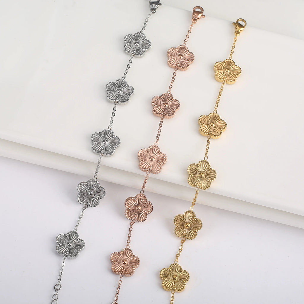 Clover Flower Adjustable Stainless Steel Bracelet
