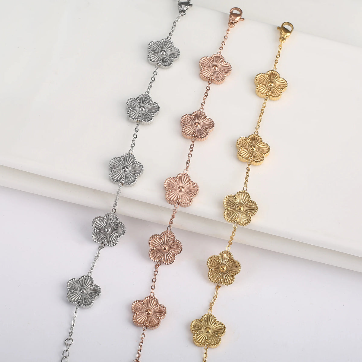 Clover Flower Adjustable Stainless Steel Bracelet