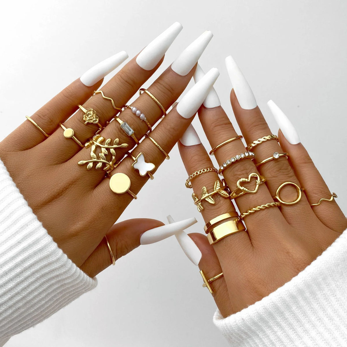 Vintage Gold Heart & Butterfly Ring Set