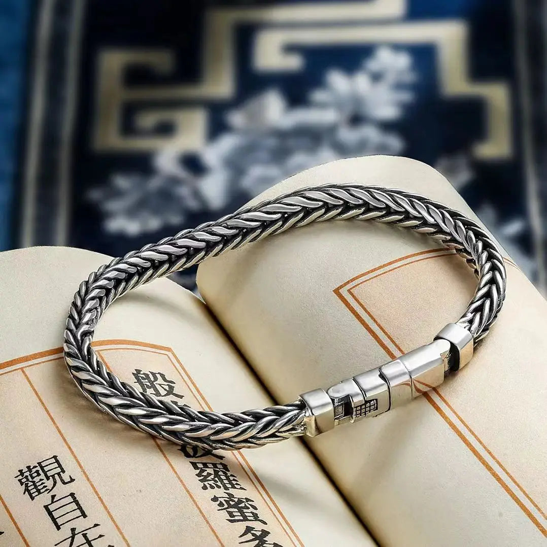 S925 Sterling Silver Woven Bracelet – Retro Design for Men & Women
