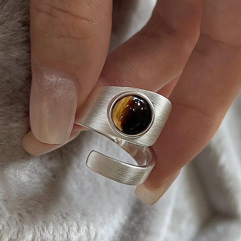 Blue Moonstone Adjustable Sterling Silver Ring