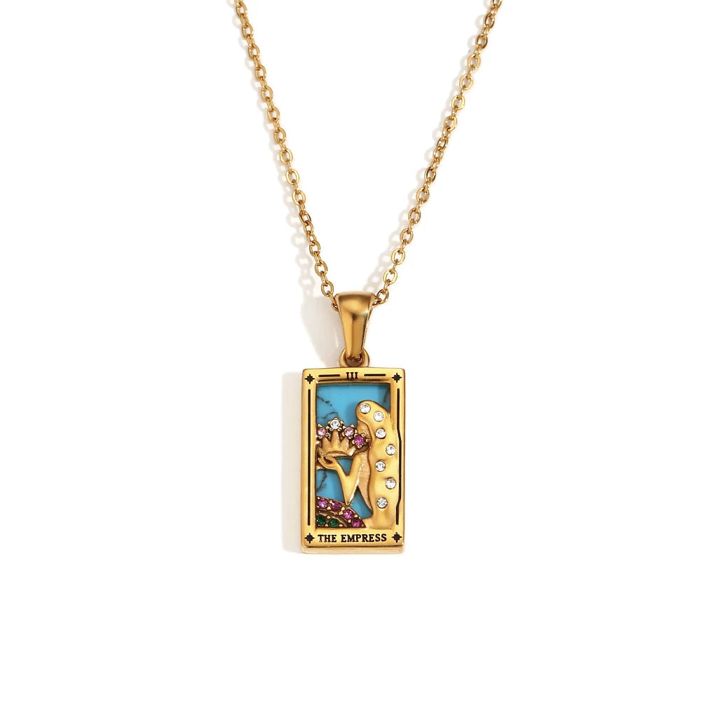 Tarot Queen & Moon 18K Gold Necklace