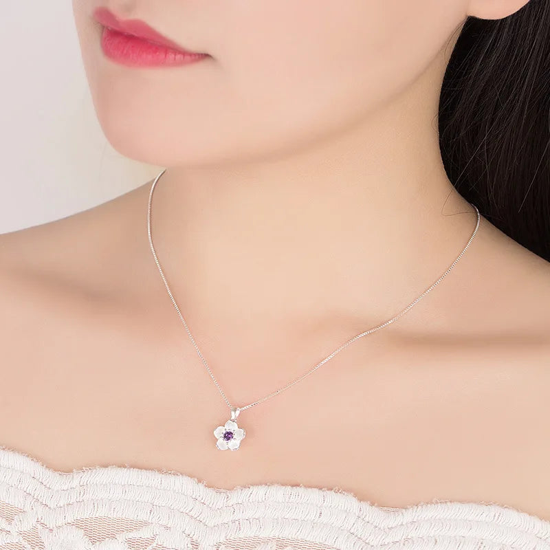 Pink Peach Blossom 925 Sterling Silver Necklace