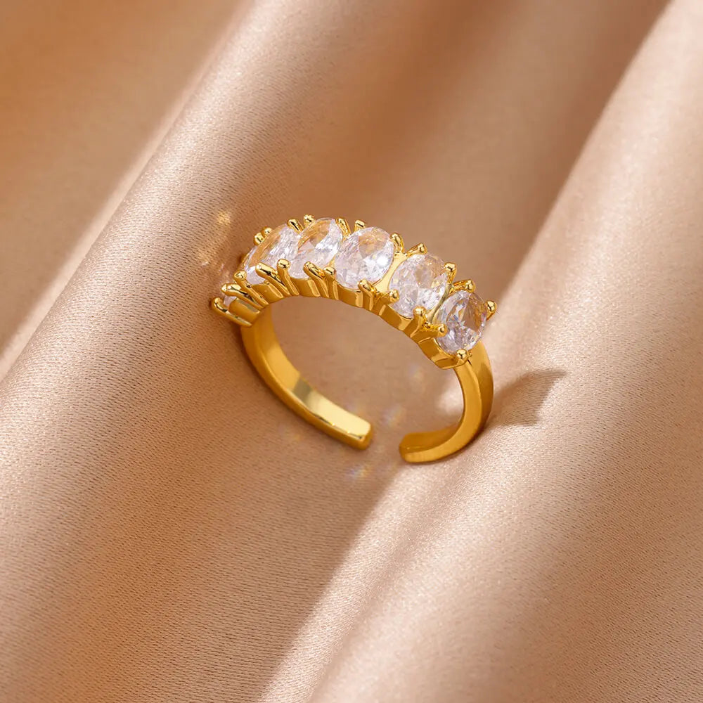 Gold Geometric Heart Zircon Ring for Women