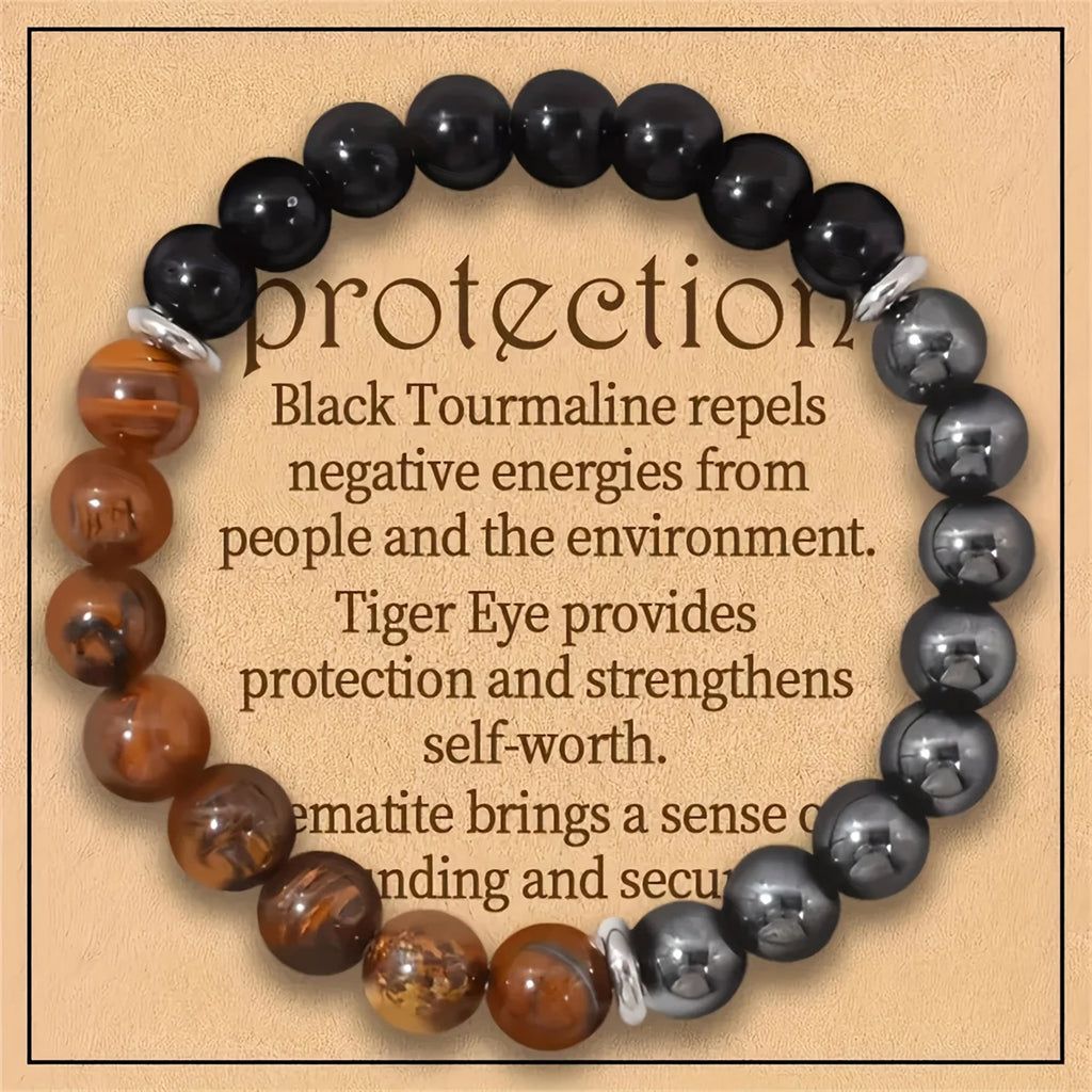Tiger Eye, Black Obsidian & Hematite Bead Bracelet – 8mm Gemstone Design