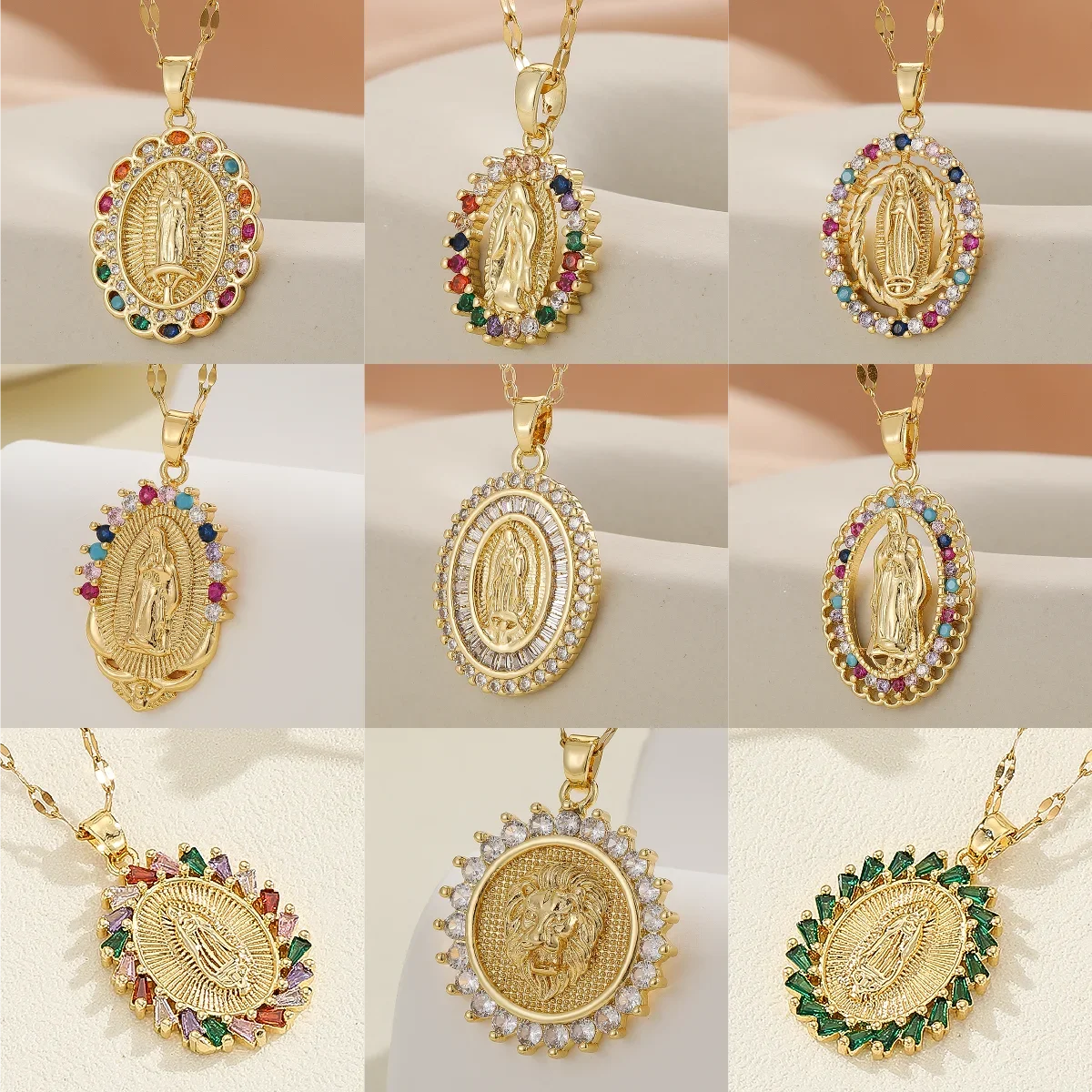 Gold Plated Multicolor CZ Pendant Necklace