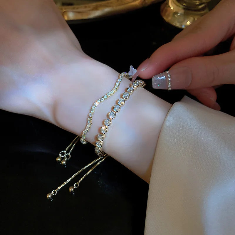 Adjustable Rhinestone Wave Bracelet for Women