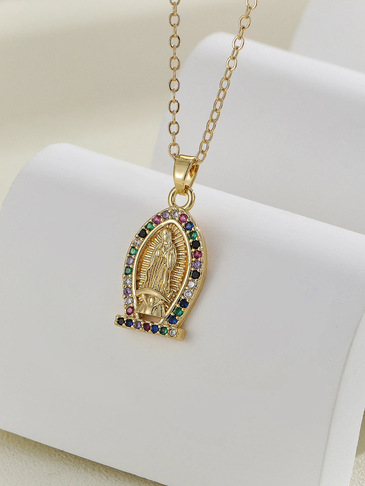 Gold Plated Multicolor CZ Pendant Necklace