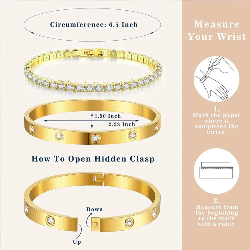 14K Gold-Plated Tennis Bracelet Set with Cubic Zirconia