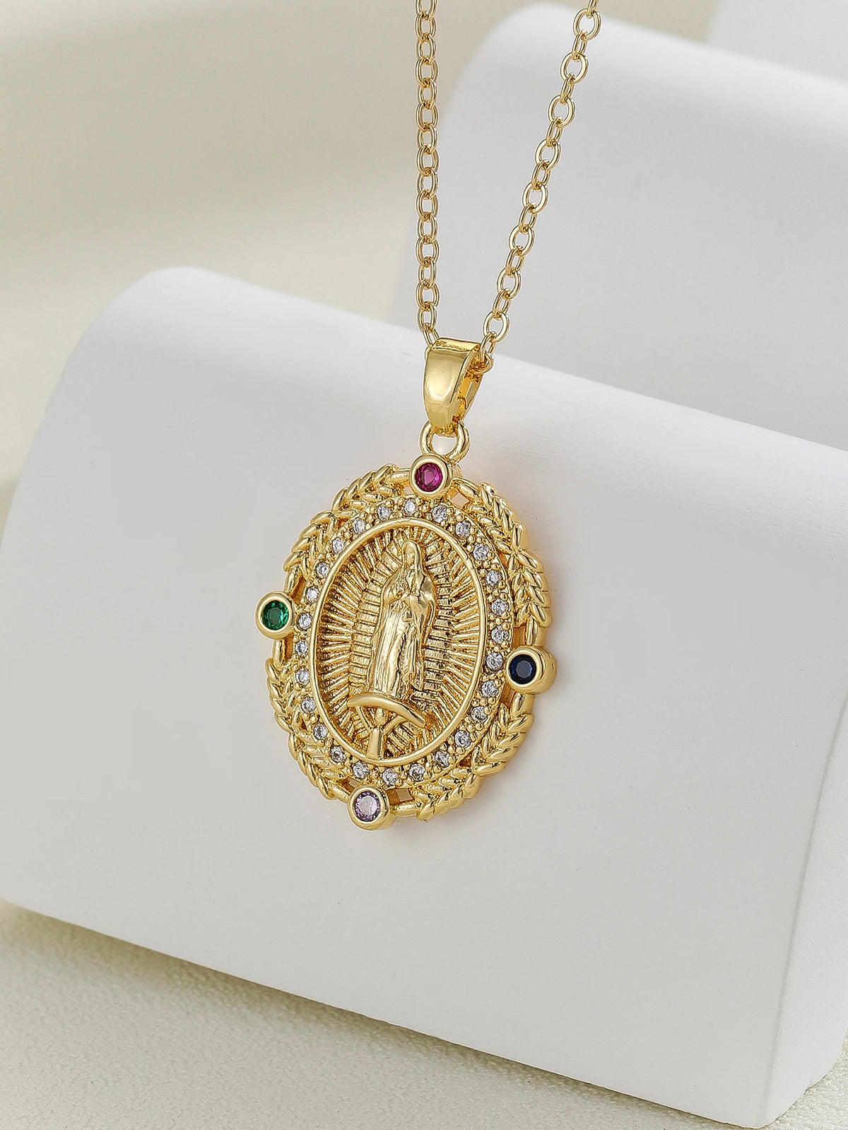 Gold Plated Multicolor CZ Pendant Necklace
