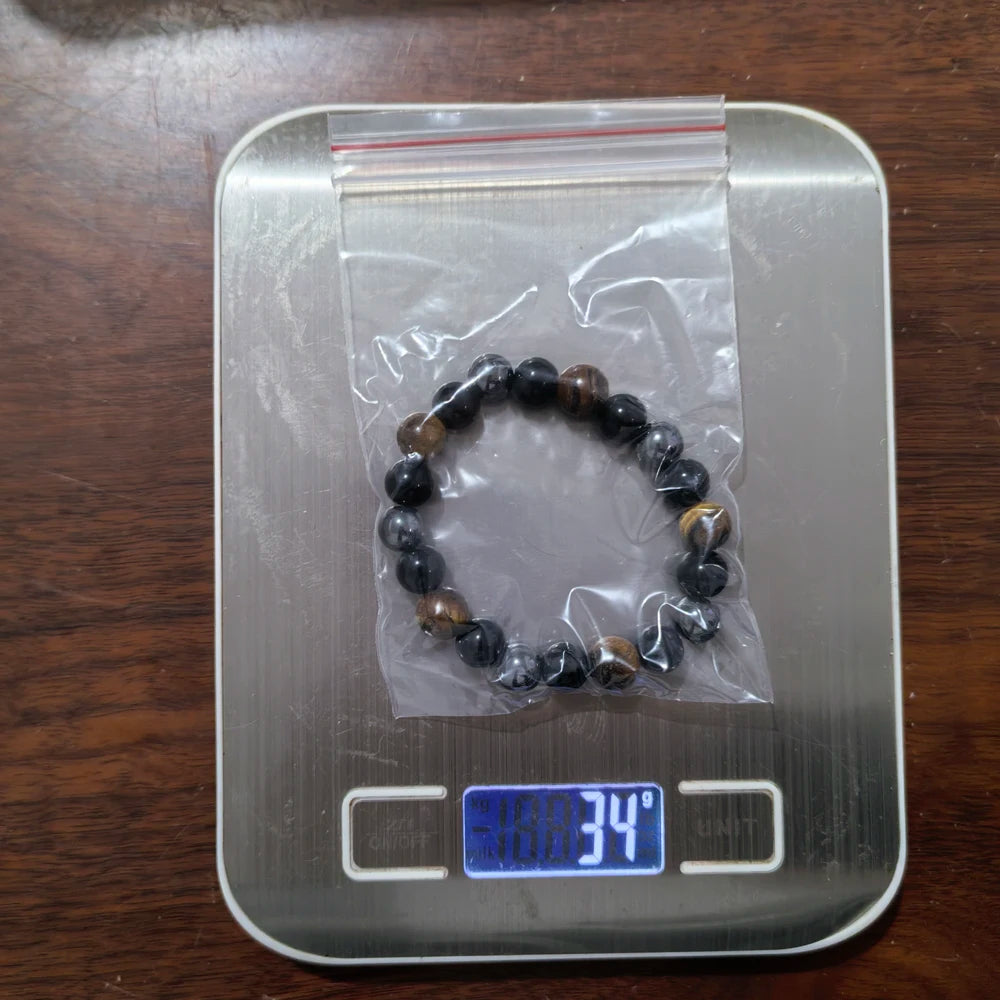 Natural Black Obsidian, Hematite & Tiger Eye Bead Bracelet for Men