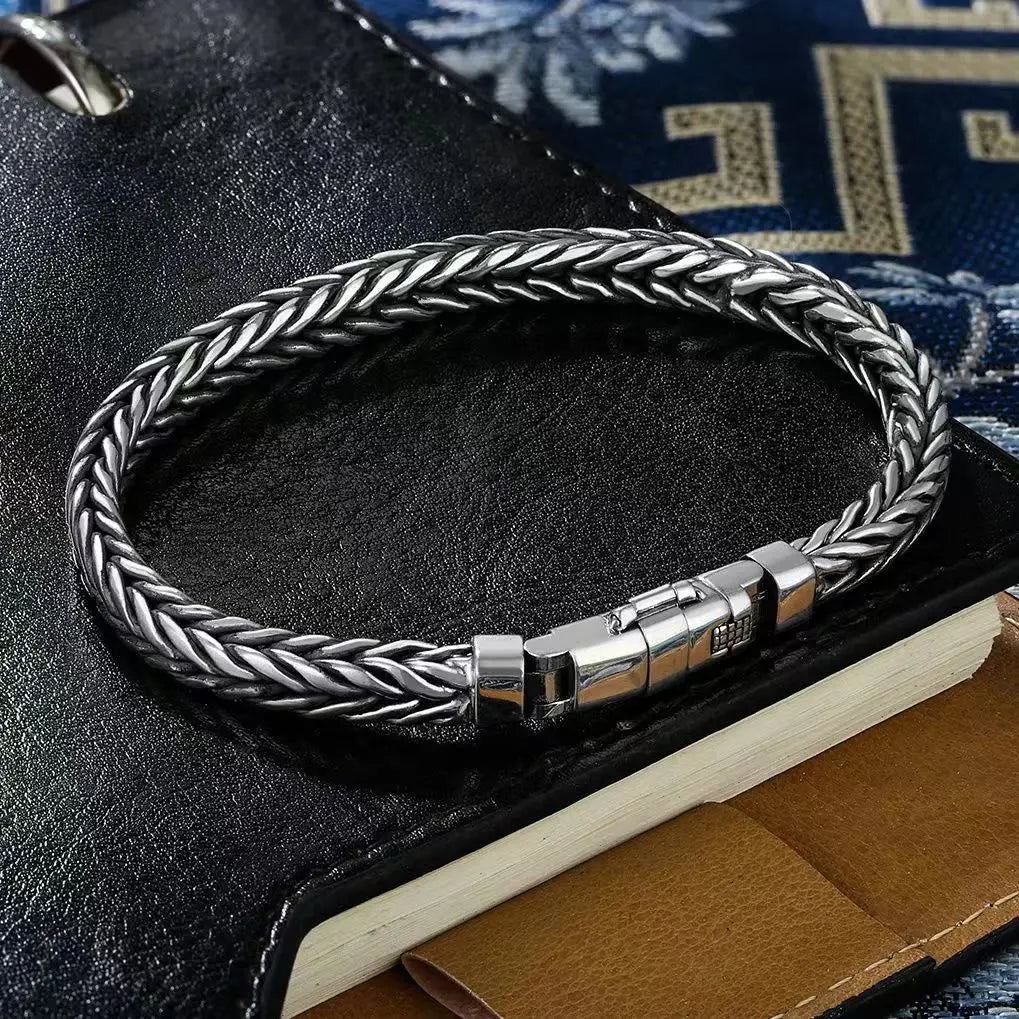 S925 Sterling Silver Woven Bracelet – Retro Design for Men & Women