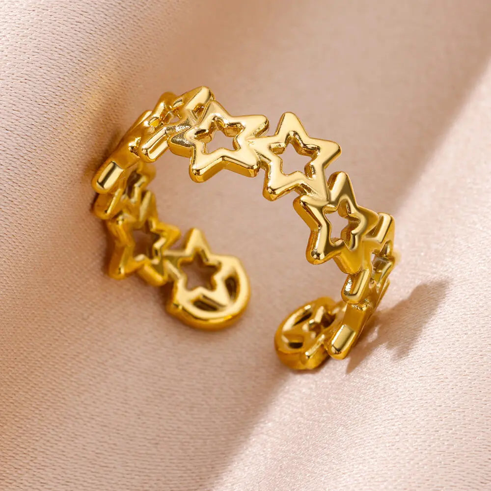 Gold 316L Stainless Steel Star Adjustable Ring