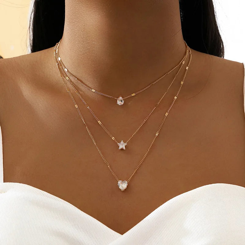 Zircon Multilayer Chain Choker Necklace