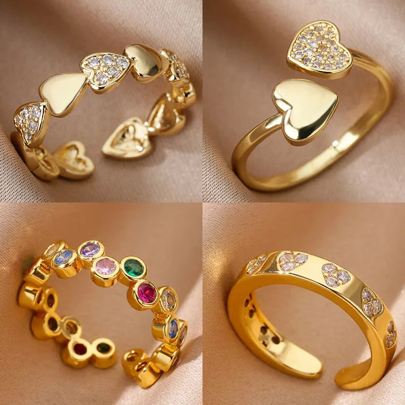 Gold Geometric Heart Zircon Ring for Women