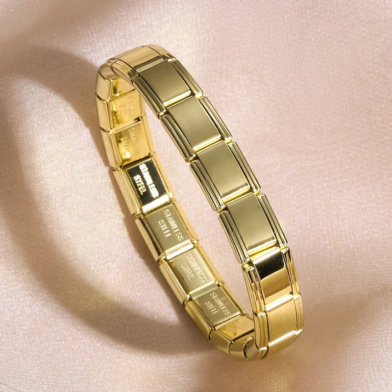 FTCY Italian Charm Stainless Steel Bracelets For Women Men 9mm Width Elastic DIY Modular Bracelet Jewelry Gift