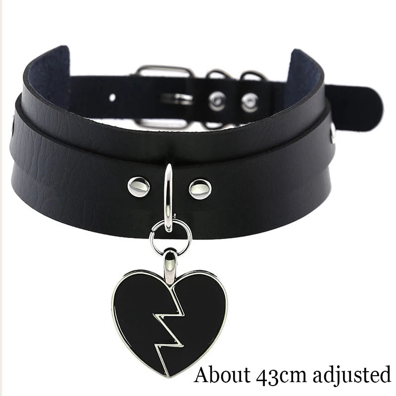 Black Gothic Heart Lock Spike Choker Necklace