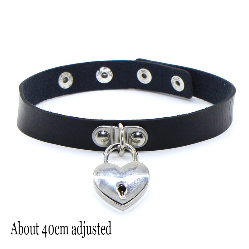 Black Gothic Heart Lock Spike Choker Necklace