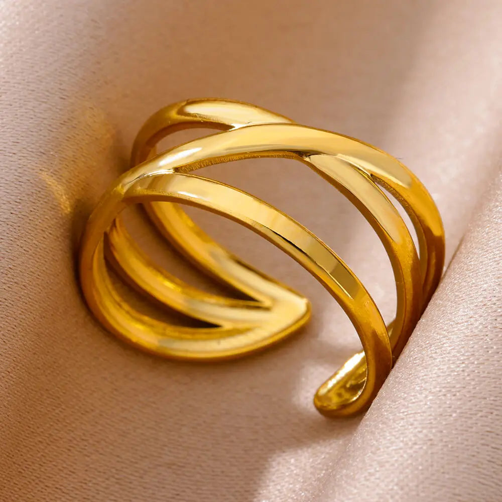 Gold Stainless Steel Classic Women's Ring