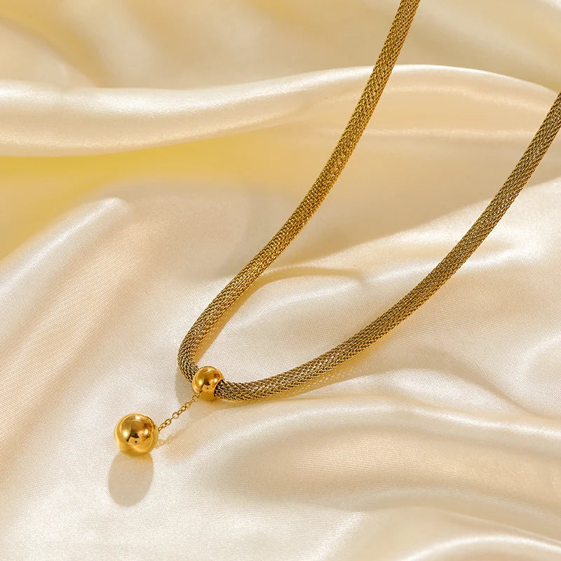 Gold Plated Bead Pendant Necklace & Earrings Set