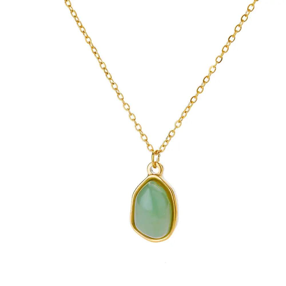 Gold Opal Oval Pendant Necklace for Women