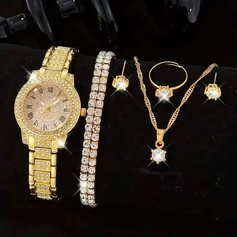 6PCS Women’s Crystal Luxury Quartz Watch Set