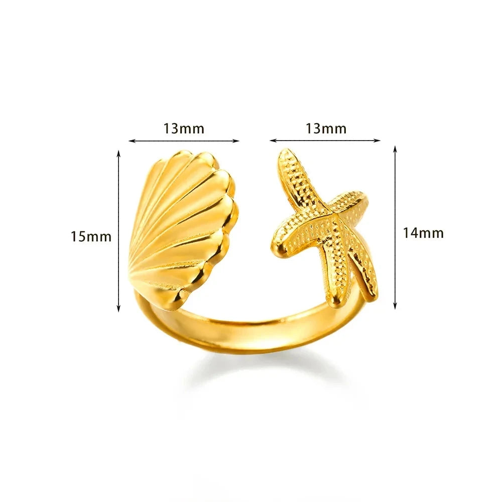 Gold 316L Stainless Steel Star Adjustable Ring