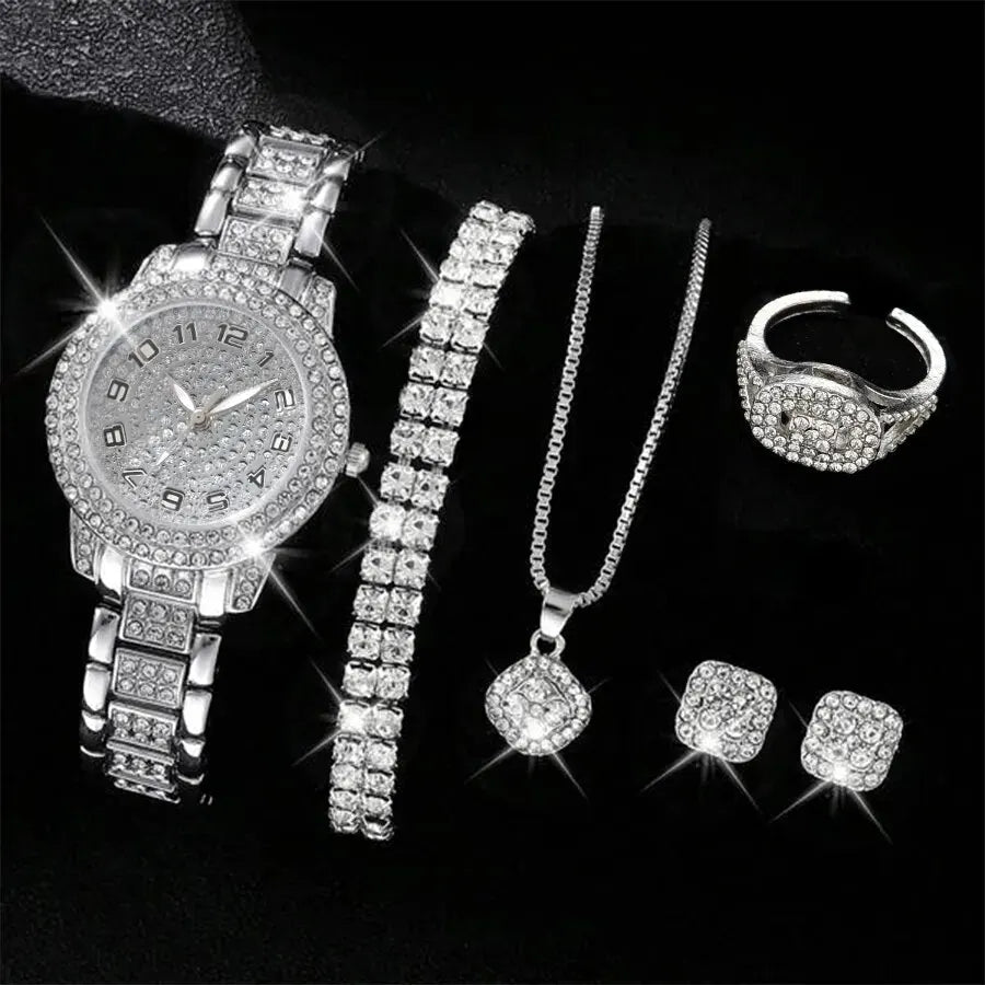 6PCS Women’s Crystal Luxury Quartz Watch Set