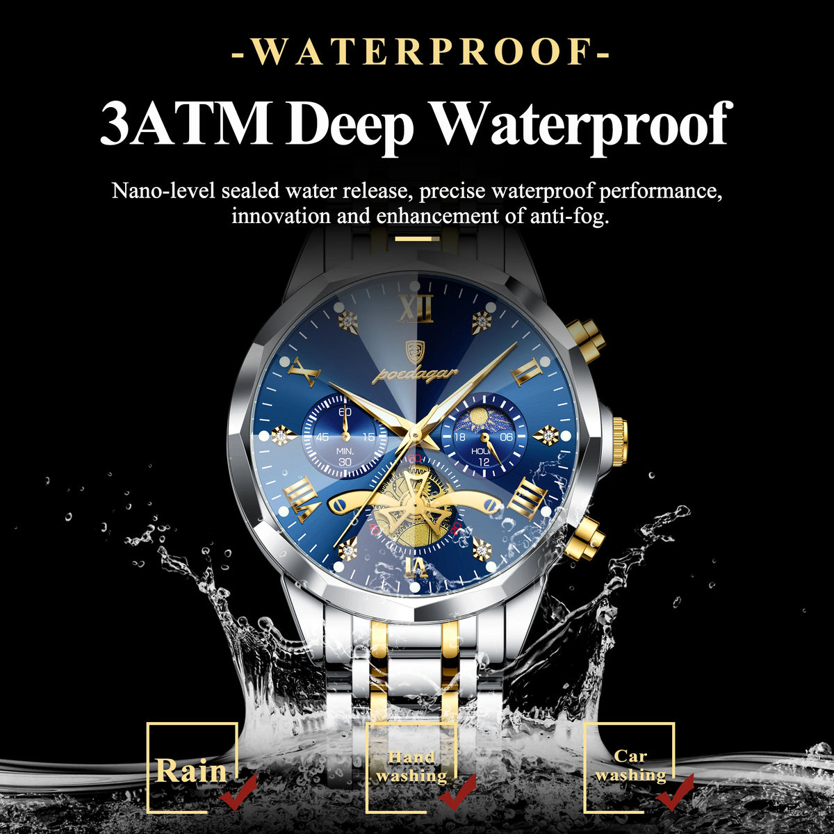 POEDAGAR Luxury Men’s Waterproof Chronograph Watch
