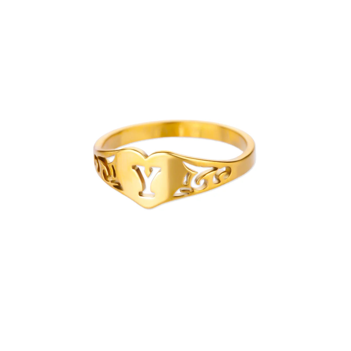 Gold Initial Heart Ring for Women A–Z