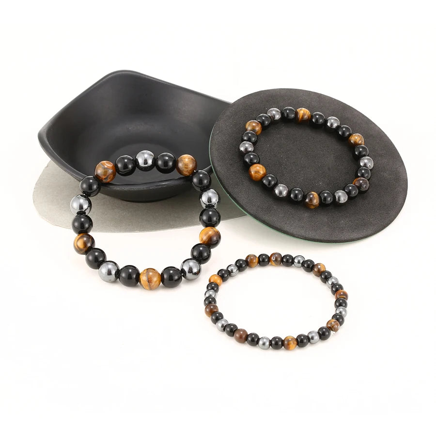 Natural Black Obsidian, Hematite & Tiger Eye Bead Bracelet for Men