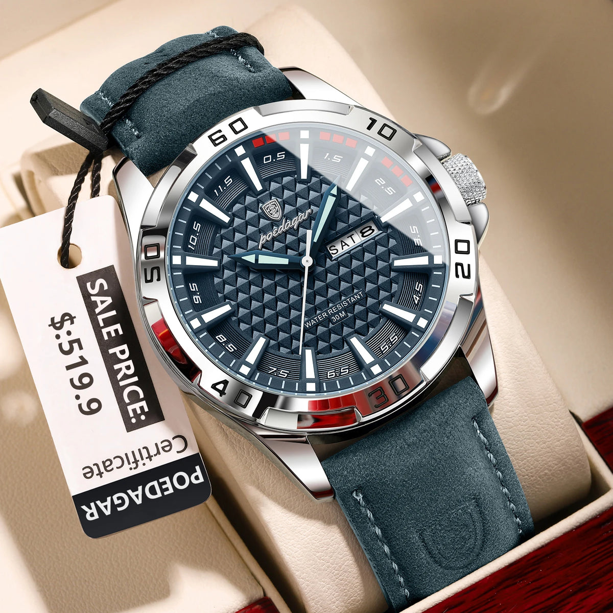 POEDAGAR Luxury Men’s Leather Sport Watch