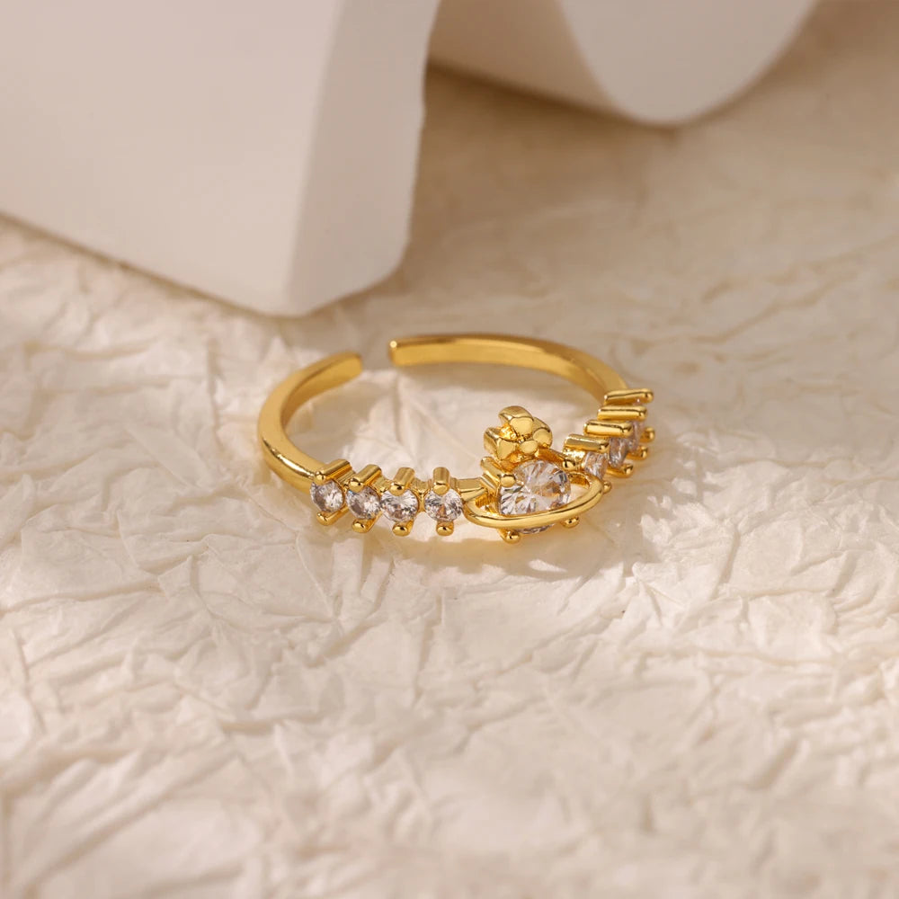 Evil Eye Gold Zircon Adjustable Ring