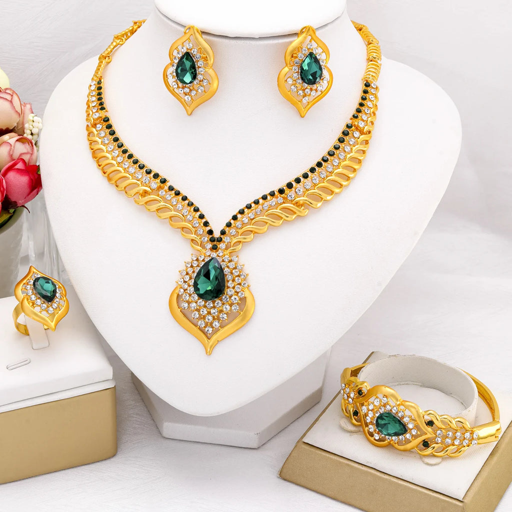 Gold Plated Zircon Necklace & Earrings Set