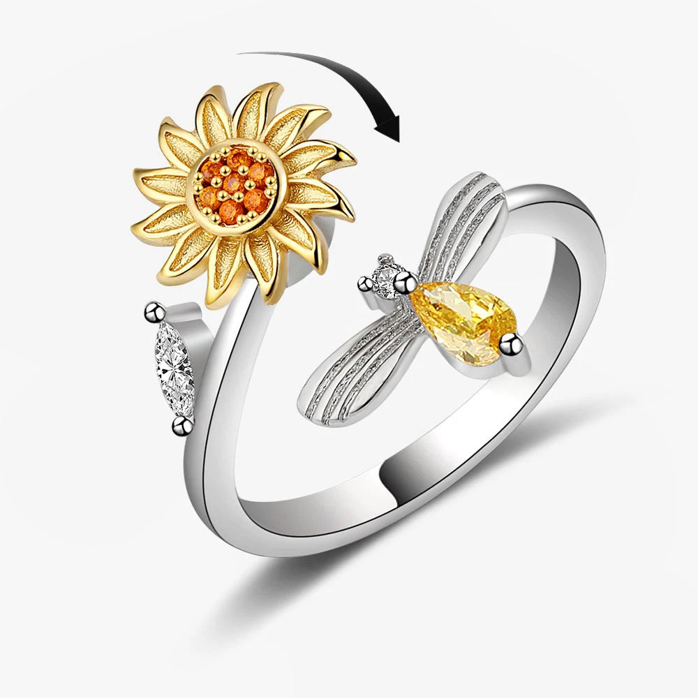Sunflower Stainless Steel Spinner Fidget Ring