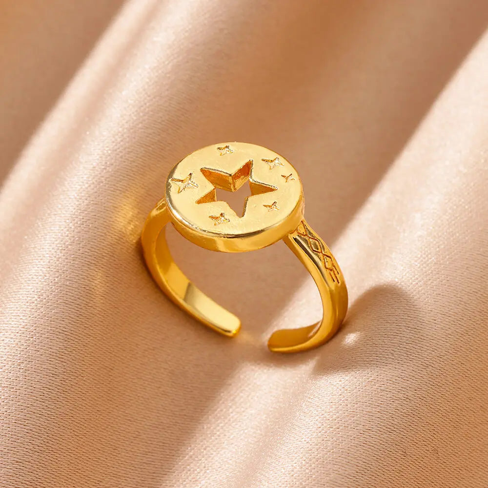 Gold 316L Stainless Steel Star Adjustable Ring